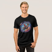 Santa Astronaut Riding Flying Reindeer Space Chris トライブレンドＴシャツ (正面全面)