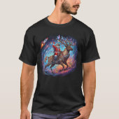 Santa Astronaut Riding Flying Reindeer Space Chris Tシャツ (正面)