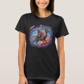 Santa Astronaut Riding Flying Reindeer Space Chris Tシャツ (正面)