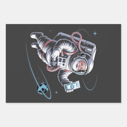 Santa Astronaut with Spacesuit Festive Christmas  ラッピングペーパーシート (正面)