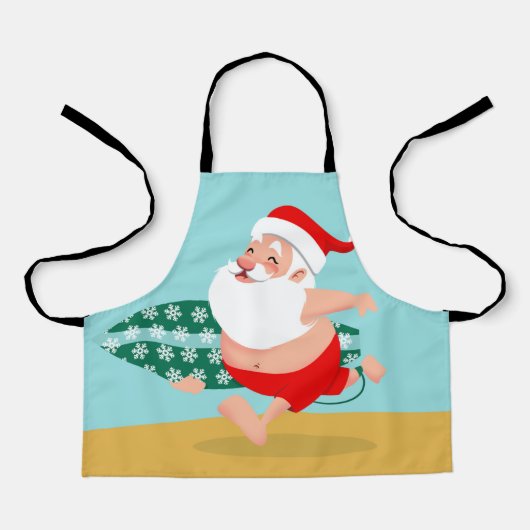 Santa at beach cartoon エプロン (正面)
