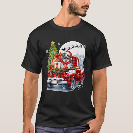 Santa Australian Shepherd On Pickup Truck Christma Tシャツ (正面)
