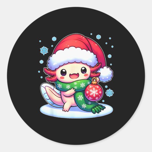 Santa Axolotl Funny Cute Xmas Funny Christmas ラウンドシール (正面)