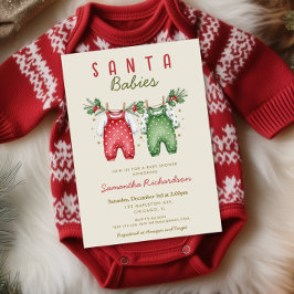 Santa Babies Christmas Twins baby shower 招待状