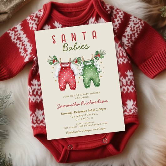 Santa Babies Christmas Twins baby shower 招待状