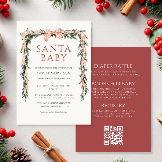 Santa Baby All in One Bow Winter Baby Shower 招待状