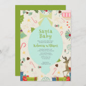 Santa Baby Atomic Mid Century Modern Baby Shower  招待状 (正面/裏面)