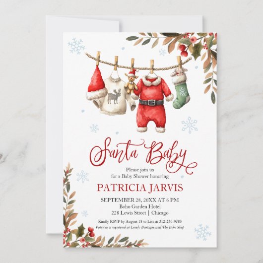 Santa Baby Baby Shower 招待状 (正面)