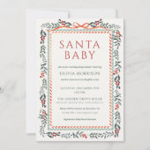 Santa Baby Bow Christmas Watercolor Baby Shower 招待状 (正面)