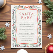 Santa Baby Bow Christmas Watercolor Baby Shower 招待状