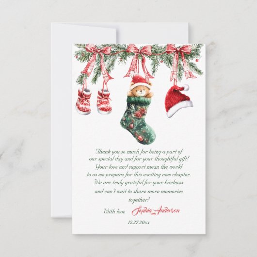 Santa Baby Christmas Baby Shower サンキューカード (正面)