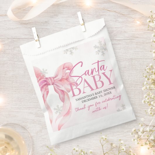 Santa Baby Christmas Baby Shower フェイバーバッグ (クリップ留めされた状態)