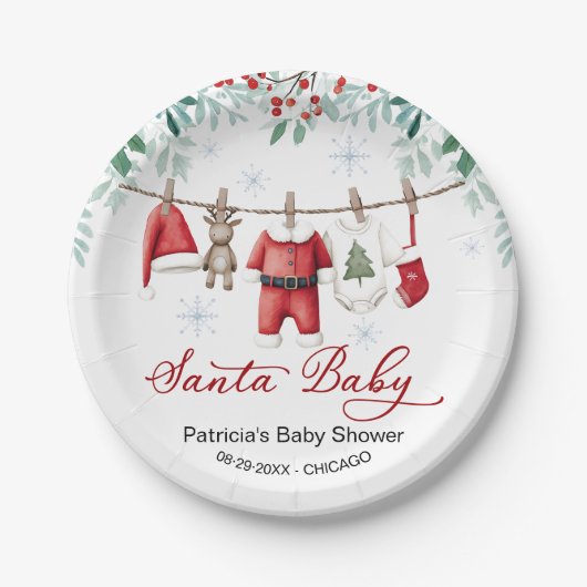 Santa Baby Christmas Baby Shower ペーパープレート (正面)