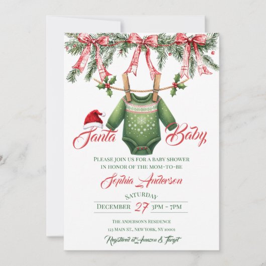 Santa Baby Christmas Baby Shower 招待状 (正面)