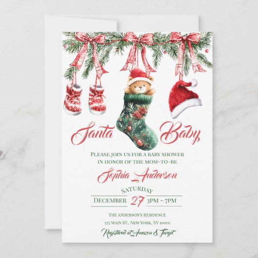 Santa Baby Christmas Baby Shower 招待状 (正面)