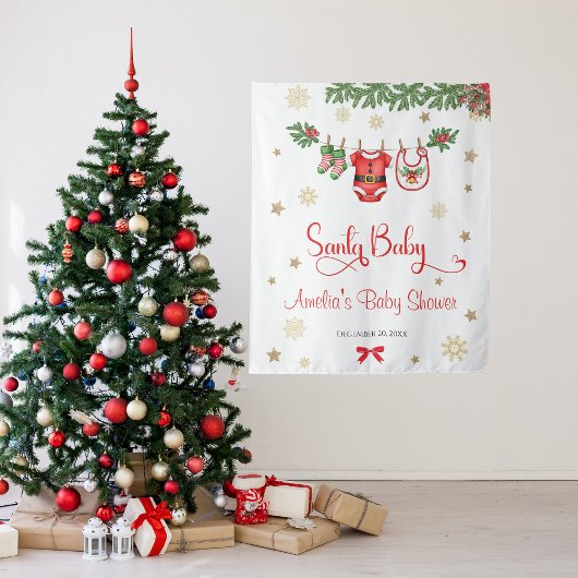 Santa Baby Christmas Baby Shower Celebration タペストリー