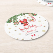 Santa Baby Christmas Baby Shower Decor ラウンドペーパーコースター (アングル)