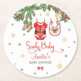 Santa Baby Christmas Baby Shower Decor ラウンドペーパーコースター