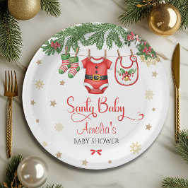 Santa Baby Christmas Baby Shower Festive Holiday ペーパープレート