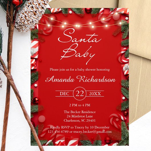 Santa Baby Christmas Baby Shower Invitation 招待状