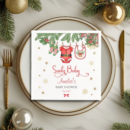 Santa Baby Christmas Baby Shower Napkins Festive スタンダードカクテルナプキン