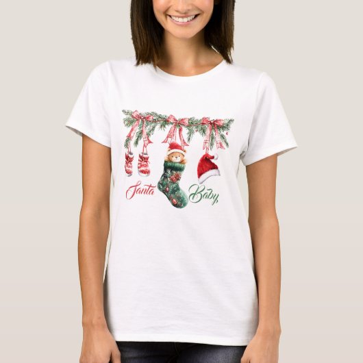 Santa Baby Christmas Baby Shower Tシャツ (正面)