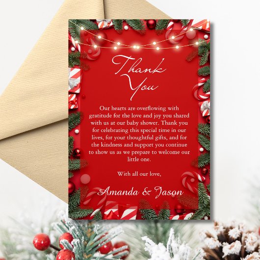 Santa Baby Christmas Baby Shower Thank You Card サンキューカード
