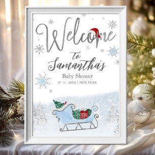Santa Baby Christmas Baby Shower Welcome Sign ポスター