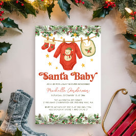 Santa Baby Christmas Clothesline Baby Shower 招待状