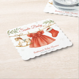 Santa Baby Christmas Clothesline Girl Baby Shower  ペーパーコースター