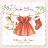 Santa Baby Christmas Clothesline Girl Baby Shower  ペーパーコースター (正面)