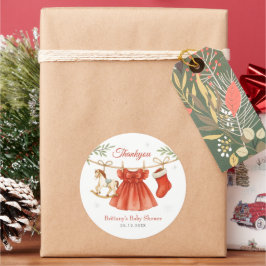 Santa Baby Christmas Clothesline Girl Baby Shower  ラウンドシール