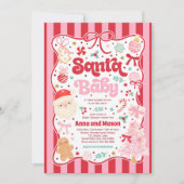 Santa Baby Christmas Coquette Bow Baby Shower 招待状 (正面)