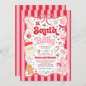 Santa Baby Christmas Coquette Bow Baby Shower 招待状 (正面/裏面)