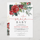 Santa Baby Christmas Floral Baby Shower Invitation 招待状 (正面/裏面)