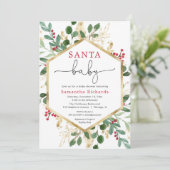 Santa Baby Christmas red greenery gold baby shower 招待状 (スタンド正面)