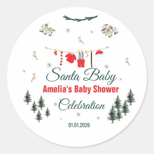 Santa Baby Christmas Theme Baby Shower  ラウンドシール (正面)