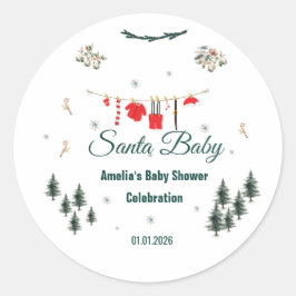 Santa Baby Christmas Theme Baby Shower ラウンドシール
