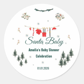 Santa Baby Christmas Theme Baby Shower ラウンドシール