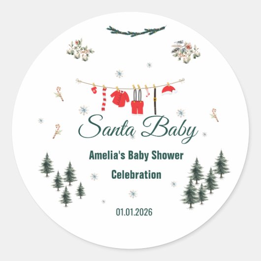 Santa Baby Christmas Theme Baby Shower  ラウンドシール (正面)
