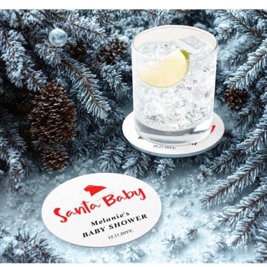 Santa Baby Christmas Winter Baby Shower  ラウンドペーパーコースター