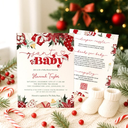 Santa Baby Christmas Winter Baby Shower 招待状