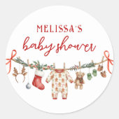 Santa Baby Clothesline Baby Shower Stickers ラウンドシール (正面)