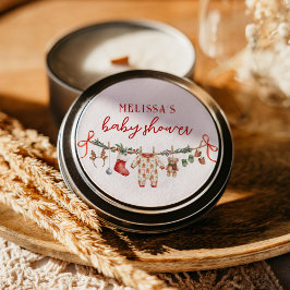 Santa Baby Clothesline Baby Shower Stickers ラウンドシール