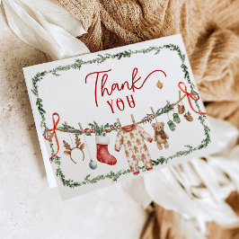 Santa Baby Clothesline Baby Shower Thank You 招待状