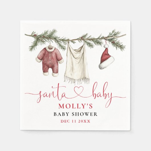 Santa Baby Clothesline Winter Baby Shower スタンダードカクテルナプキン (正面)