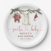 Santa Baby Clothesline Winter Baby Shower ペーパープレート (正面)