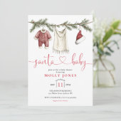 Santa Baby Clothesline Winter Baby Shower 招待状 (スタンド正面)