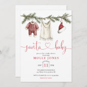 Santa Baby Clothesline Winter Baby Shower 招待状 (正面/裏面)