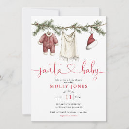 Santa Baby Clothesline Winter Baby Shower 招待状